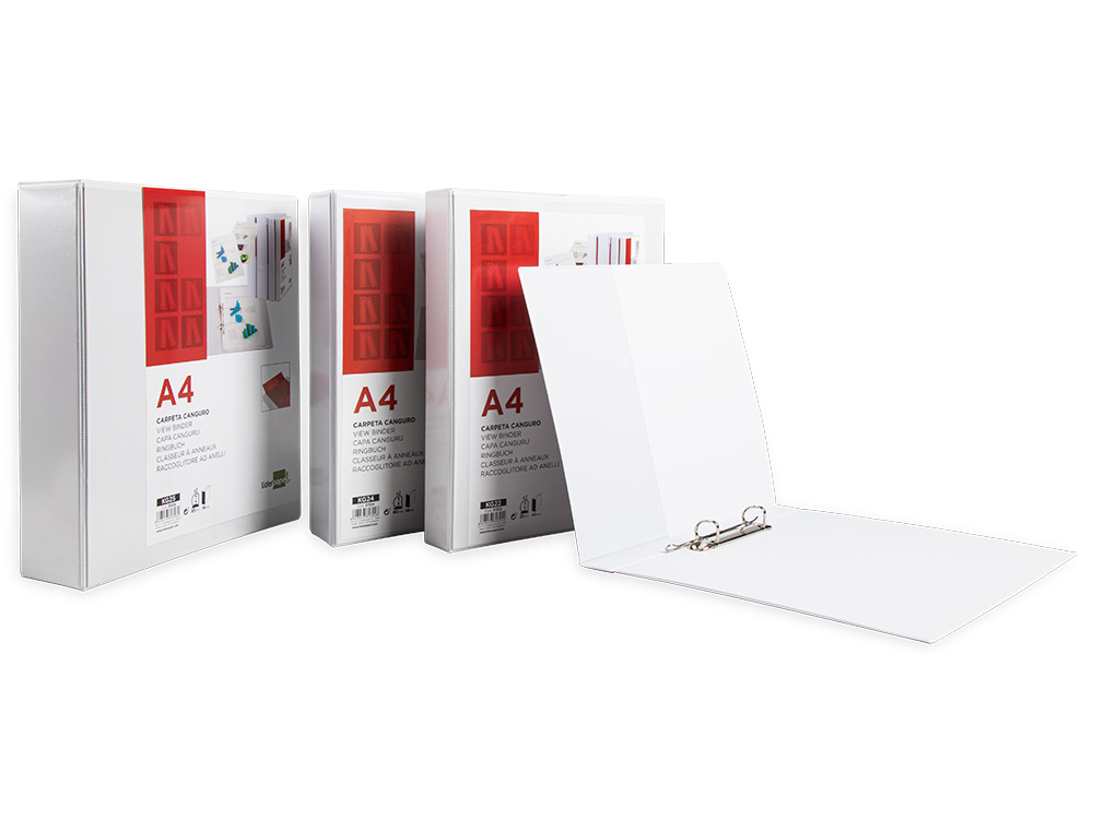CLASSEUR KANGOUROU LIDERPAPEL 2 ANNEAUX 25MM 283X320MM DOCUMENT A4 PLASTIQUE DOS 40MM COLORIS BLANC