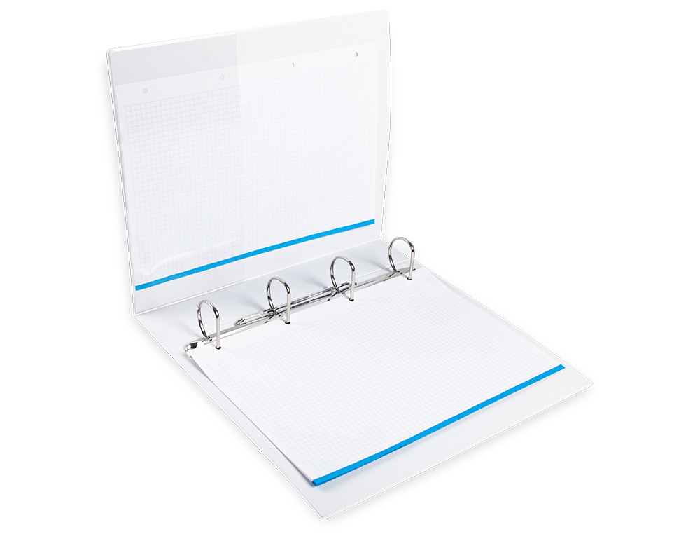 CLASSEUR KANGOUROU LIDERPAPEL 4 ANNEAUX 40MM 283X320MM DOCUMENT A4 PLASTIQUE DOS 68MM COLORIS BLANC