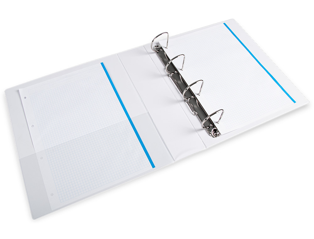 CLASSEUR KANGOUROU LIDERPAPEL 4 ANNEAUX 55MM 283X320MM DOCUMENT A4 PLASTIQUE DOS 78MM COLORIS BLANC