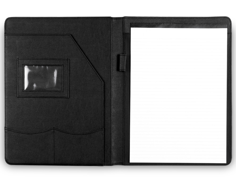 CONFÉRENCIER A4 PLASTIQUE BLOC -NOTES INCLUS PLUSIEURS COMPARTIMENTS POCHE RABAT 32X25X2,5CM COLORIS NOIR