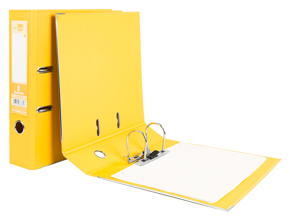 CLASSEUR LEVIER LIDERPAPEL A4 DOCUMENTA CARTON REMBORDÉ 1,9MM DOS 75MM RADO MÉTALLIQUE COLORIS JAUNE