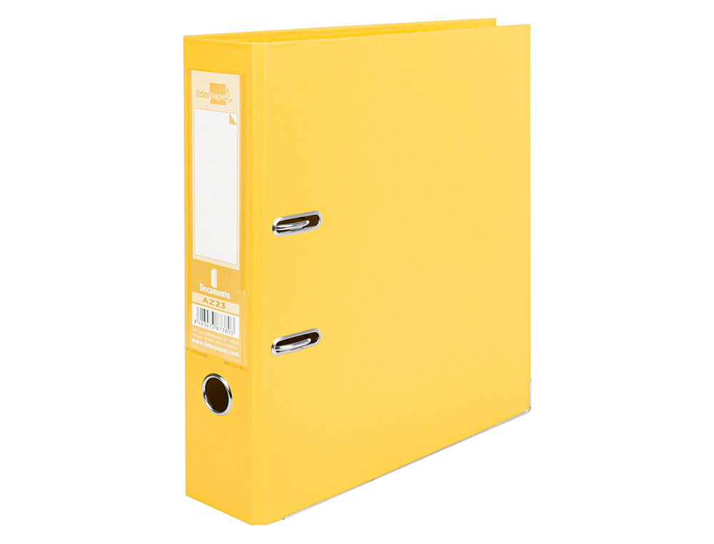 CLASSEUR LEVIER LIDERPAPEL A4 DOCUMENTA CARTON REMBORDÉ 1,9MM DOS 75MM RADO MÉTALLIQUE COLORIS JAUNE