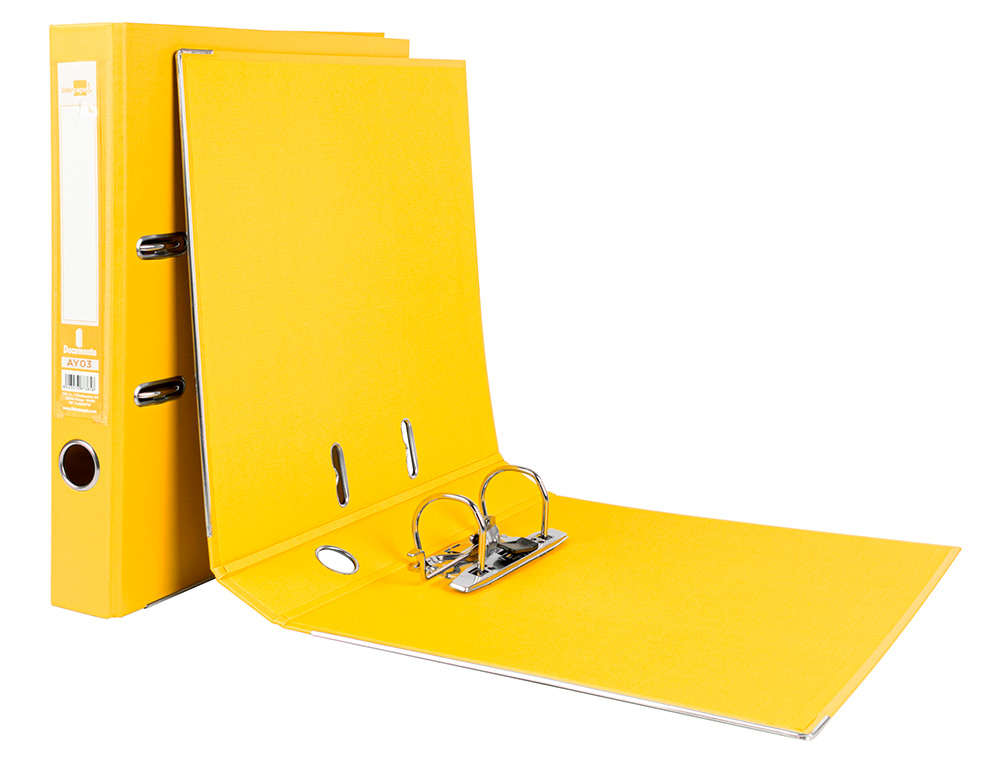 CLASSEUR LEVIER LIDERPAPEL A4 DOCUMENTA CARTON REMBORD 1,9MM DOS 52MM RADO MTALLIQUE COLORIS JAUNE