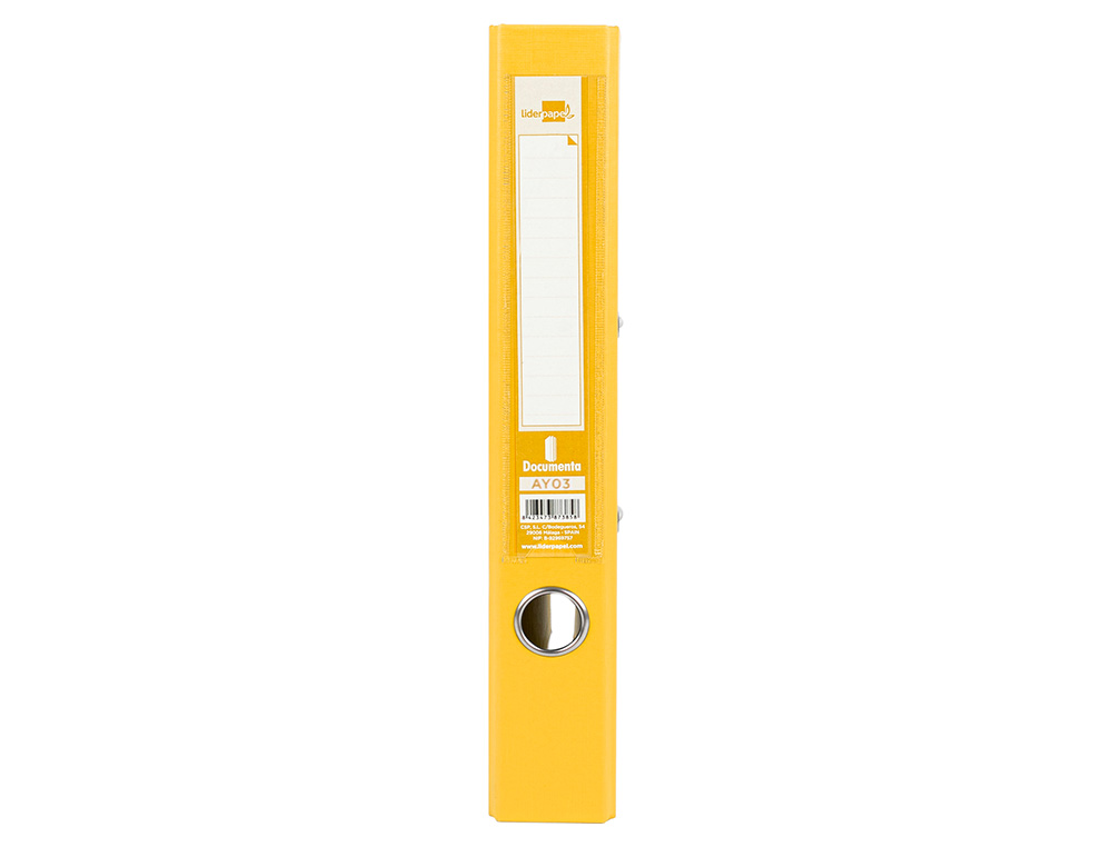 CLASSEUR LEVIER LIDERPAPEL A4 DOCUMENTA CARTON REMBORD 1,9MM DOS 52MM RADO MTALLIQUE COLORIS JAUNE