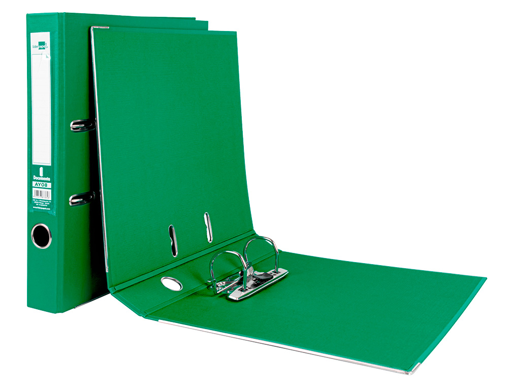 CLASSEUR LEVIER LIDERPAPEL A4 DOCUMENTA CARTON REMBORD 1,9MM DOS 52MM RADO MTALLIQUE COLORIS VERT