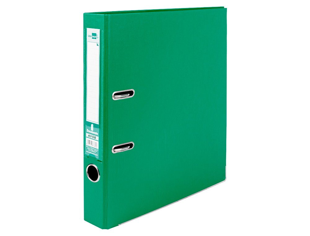 CLASSEUR LEVIER LIDERPAPEL A4 DOCUMENTA CARTON REMBORD 1,9MM DOS 52MM RADO MTALLIQUE COLORIS VERT