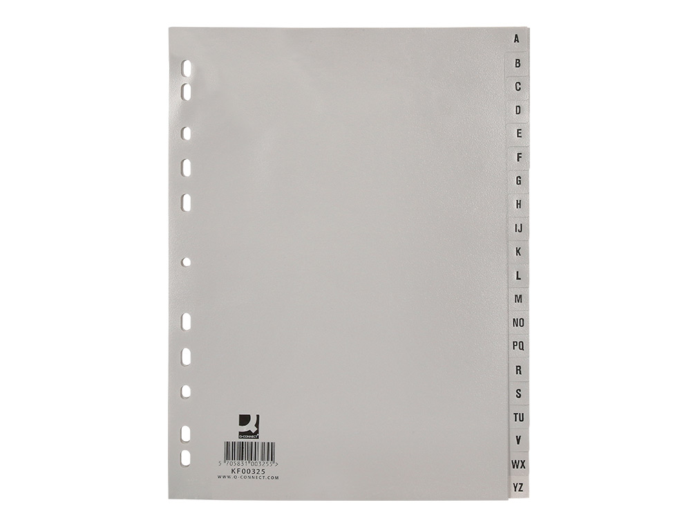 INTERCALAIRE Q-CONNECT PP 12/ 100E A4 225X297MM MULTIPERFOR ALPHABET GRAV ONGLETS COLORIS GRIS