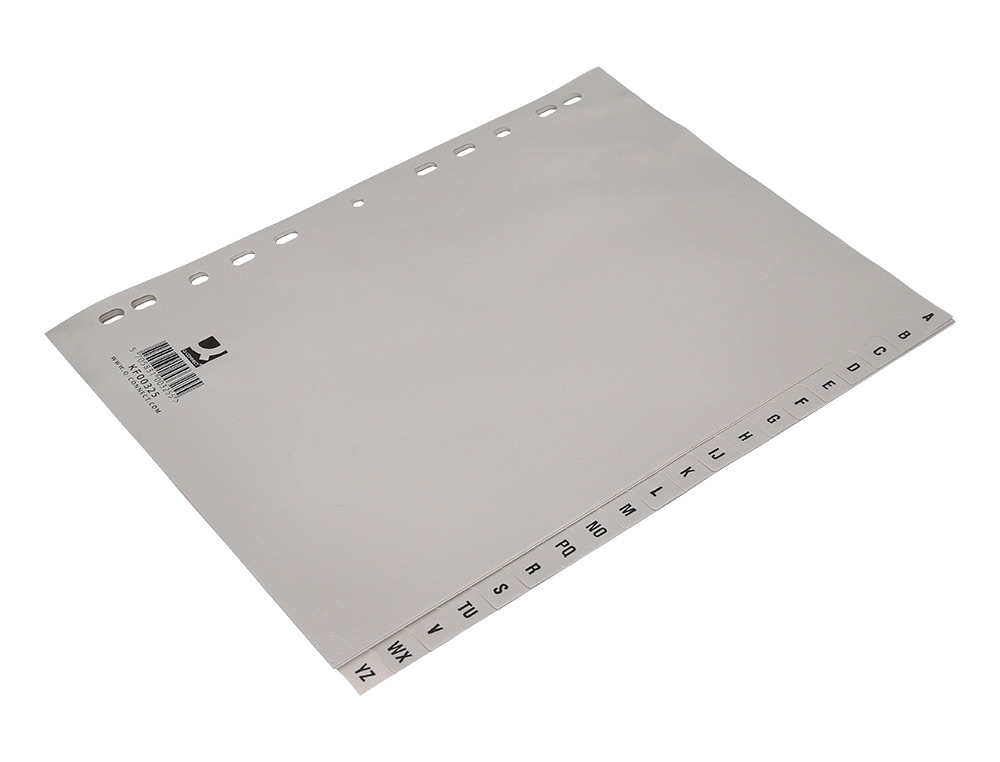 INTERCALAIRE Q-CONNECT PP 12/ 100E A4 225X297MM MULTIPERFOR ALPHABET GRAV ONGLETS COLORIS GRIS