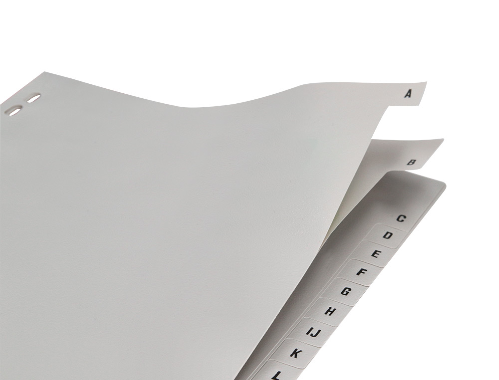 INTERCALAIRE Q-CONNECT PP 12/ 100E A4 225X297MM MULTIPERFOR ALPHABET GRAV ONGLETS COLORIS GRIS