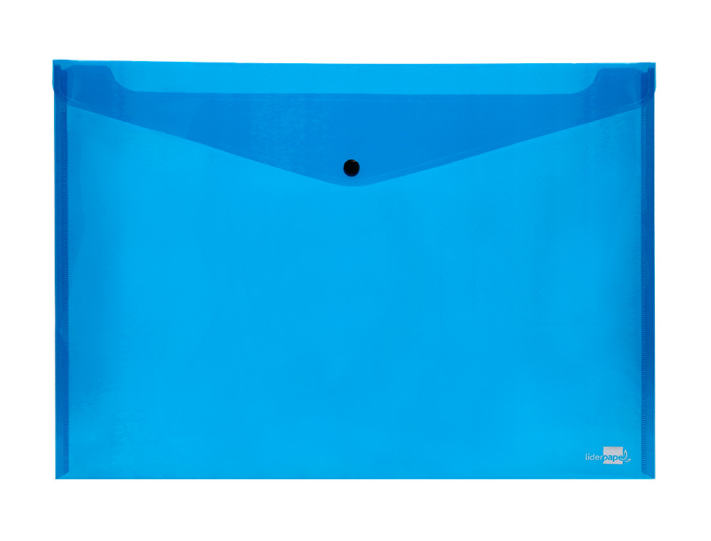 POCHETTE ENVELOPPE LIDERPAPEL POLYPROPYLÈNE 180 MICRONS A3 420X297MM 50F FERMETURE BOUTON RÉSISTANT TRANSPARENT BLEU