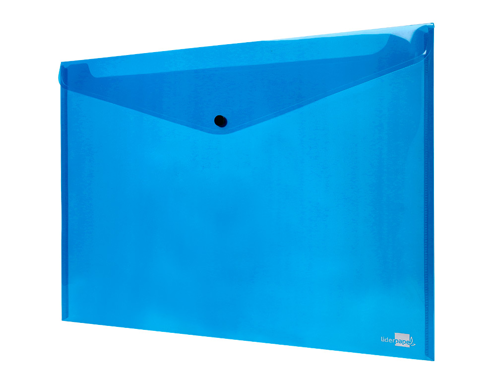 POCHETTE ENVELOPPE LIDERPAPEL POLYPROPYLÈNE 180 MICRONS A3 420X297MM 50F FERMETURE BOUTON RÉSISTANT TRANSPARENT BLEU
