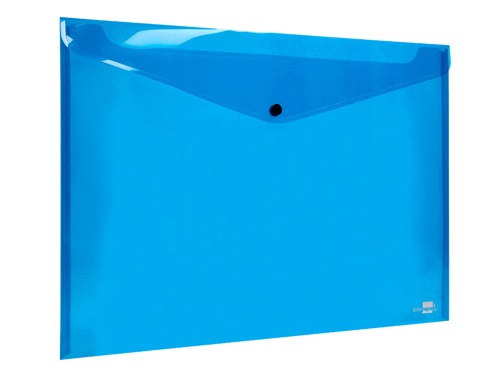 POCHETTE ENVELOPPE LIDERPAPEL POLYPROPYLÈNE 180 MICRONS A3 420X297MM 50F FERMETURE BOUTON RÉSISTANT TRANSPARENT BLEU