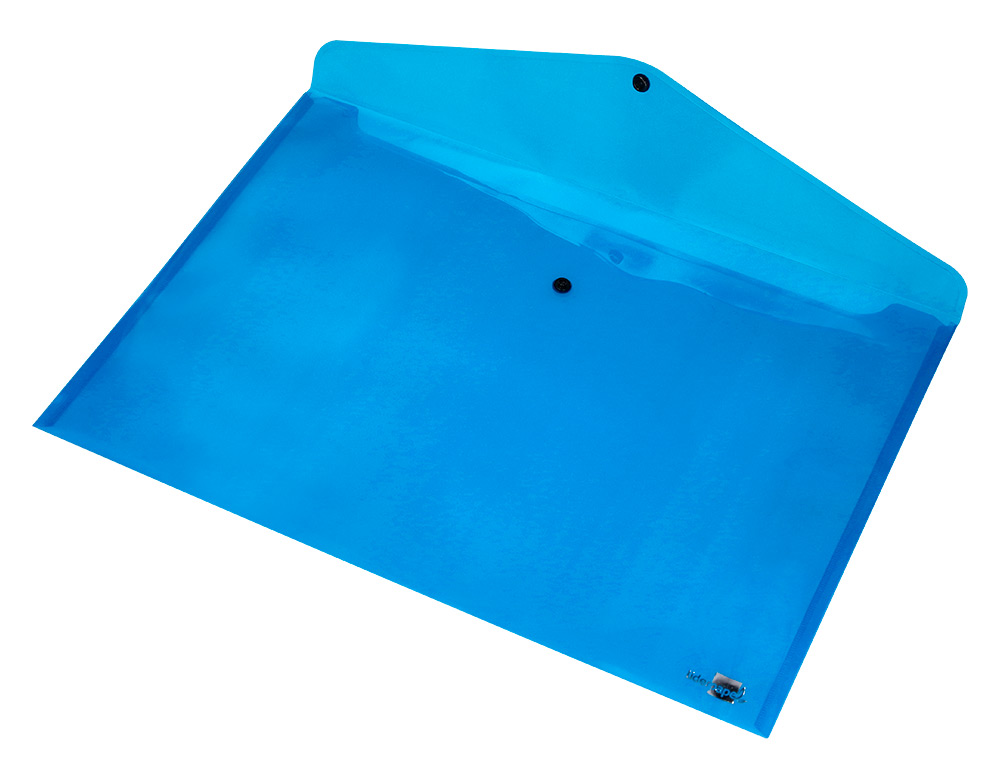 POCHETTE ENVELOPPE LIDERPAPEL POLYPROPYLÈNE 180 MICRONS A3 420X297MM 50F FERMETURE BOUTON RÉSISTANT TRANSPARENT BLEU