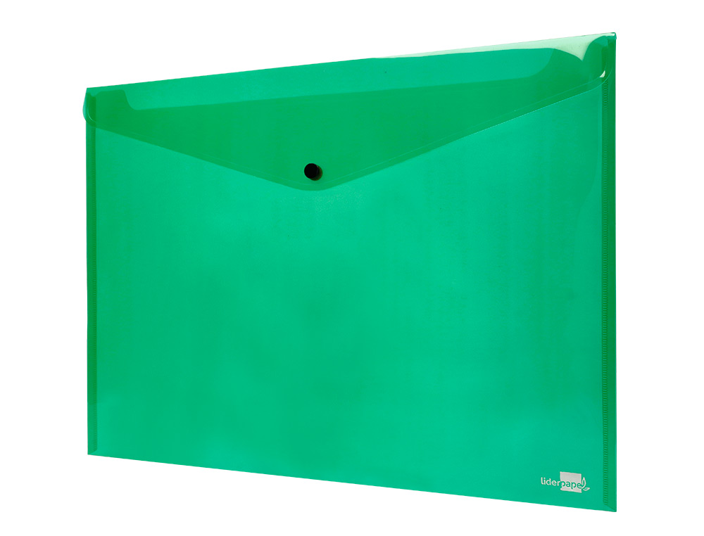 POCHETTE ENVELOPPE LIDERPAPEL POLYPROPYLNE 180 MICRONS A3 420X297MM 50F FERMETURE BOUTON RSISTANT TRANSPARENT VERT