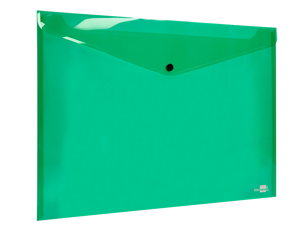 POCHETTE ENVELOPPE LIDERPAPEL POLYPROPYLNE 180 MICRONS A3 420X297MM 50F FERMETURE BOUTON RSISTANT TRANSPARENT VERT