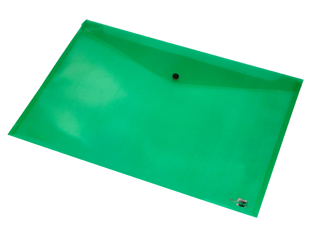 POCHETTE ENVELOPPE LIDERPAPEL POLYPROPYLNE 180 MICRONS A3 420X297MM 50F FERMETURE BOUTON RSISTANT TRANSPARENT VERT