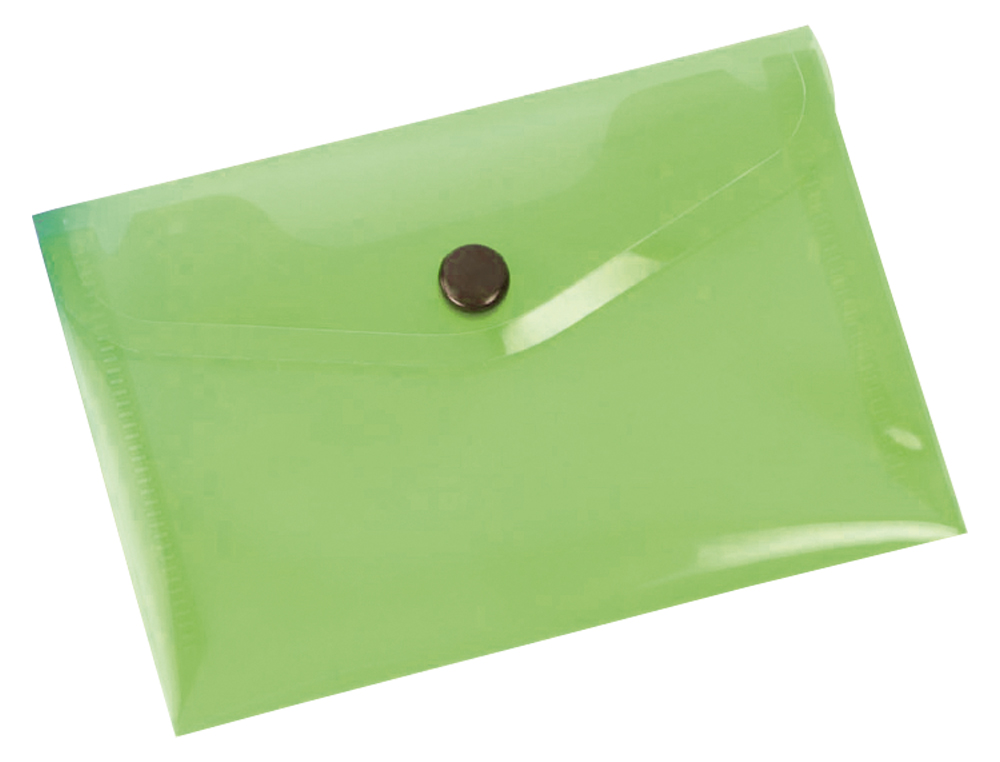 POCHETTE ENVELOPPE LIDERPAPEL POLYPROPYLNE 180 MICRONS A6 148X105MM 50F FERMETURE BOUTON TRANSPARENT VERT