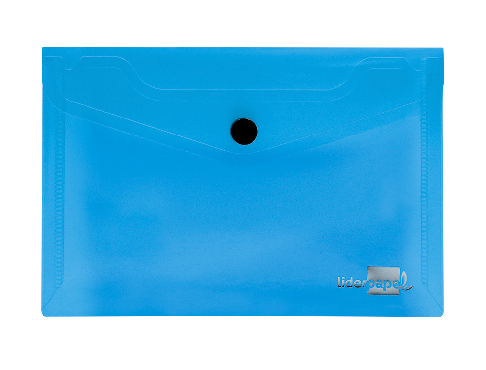 POCHETTE ENVELOPPE LIDERPAPEL POLYPROPYLÈNE 180 MICRONS A7 105X74MM 50F FERMETURE BOUTON RÉSISTANT TRANSPARENT BLEU