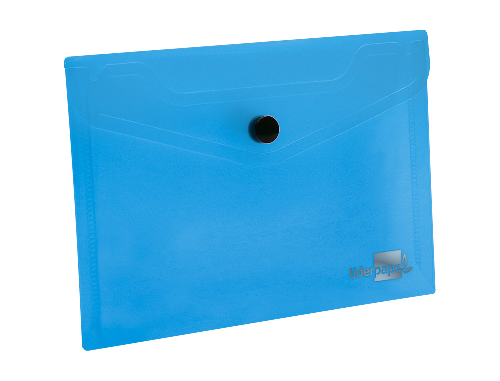 POCHETTE ENVELOPPE LIDERPAPEL POLYPROPYLÈNE 180 MICRONS A7 105X74MM 50F FERMETURE BOUTON RÉSISTANT TRANSPARENT BLEU