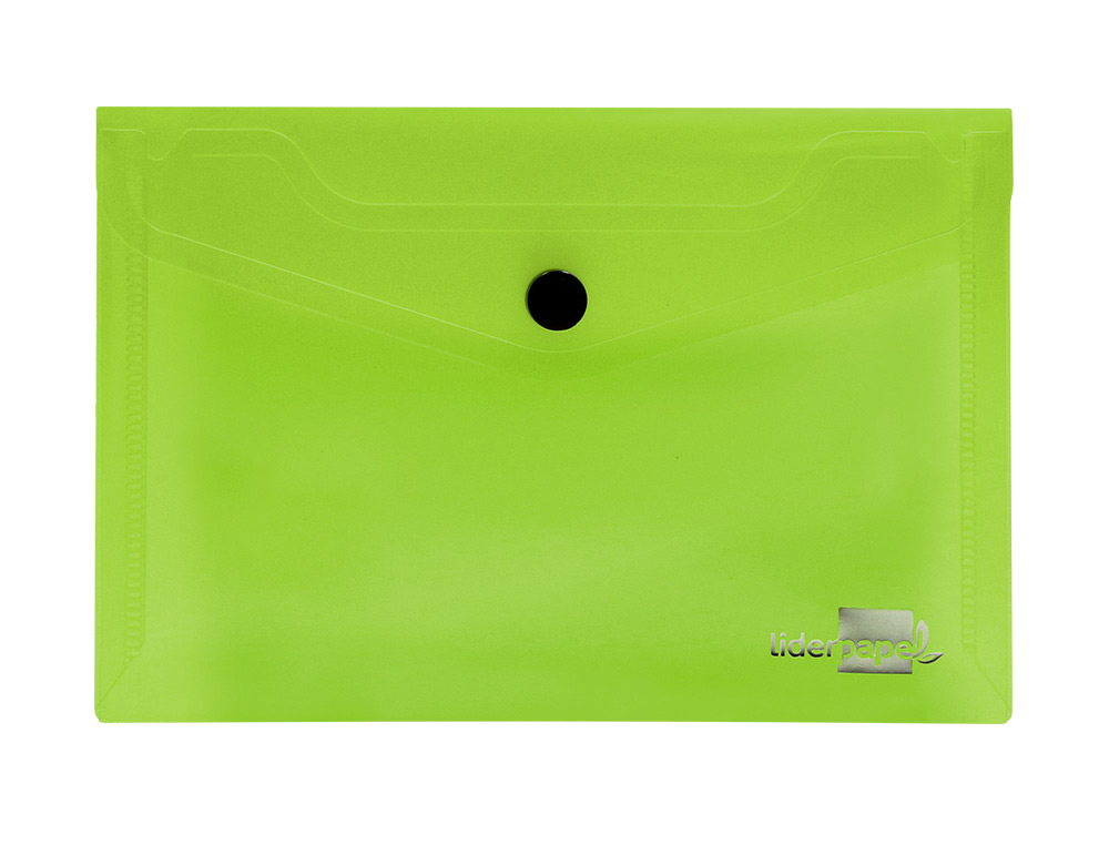 POCHETTE ENVELOPPE LIDERPAPEL POLYPROPYLÈNE 180 MICRONS A7 105X74MM 50F FERMETURE BOUTON RÉSISTANT TRANSPARENT VERT