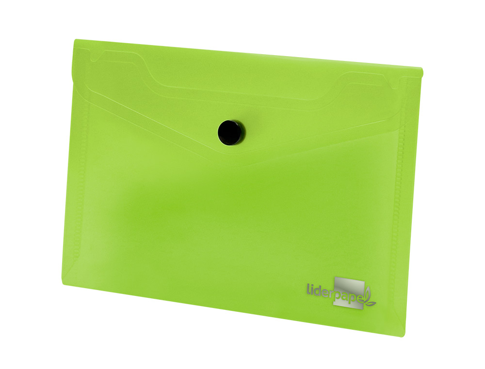 POCHETTE ENVELOPPE LIDERPAPEL POLYPROPYLÈNE 180 MICRONS A7 105X74MM 50F FERMETURE BOUTON RÉSISTANT TRANSPARENT VERT