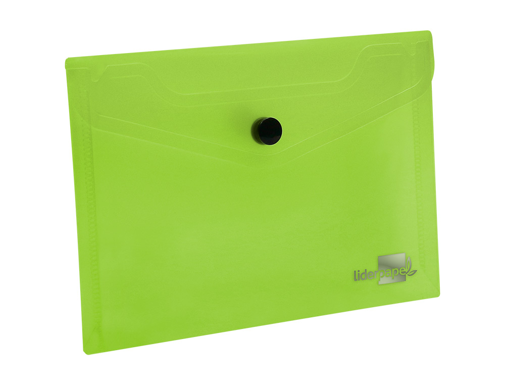 POCHETTE ENVELOPPE LIDERPAPEL POLYPROPYLÈNE 180 MICRONS A7 105X74MM 50F FERMETURE BOUTON RÉSISTANT TRANSPARENT VERT