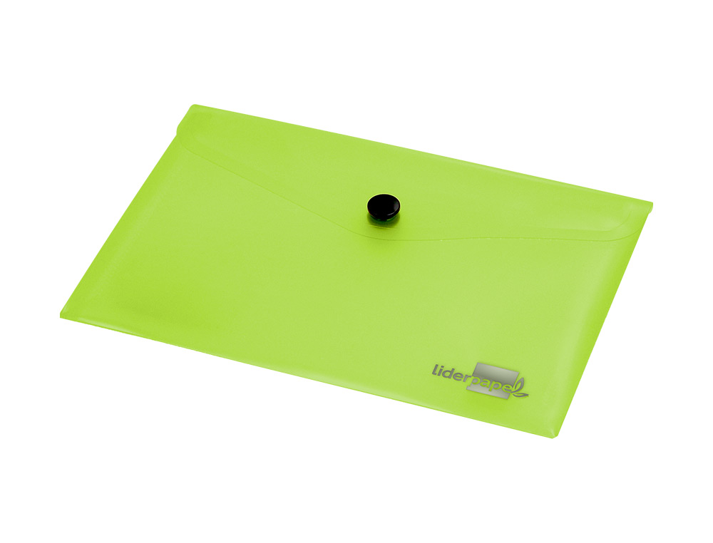 POCHETTE ENVELOPPE LIDERPAPEL POLYPROPYLÈNE 180 MICRONS A7 105X74MM 50F FERMETURE BOUTON RÉSISTANT TRANSPARENT VERT