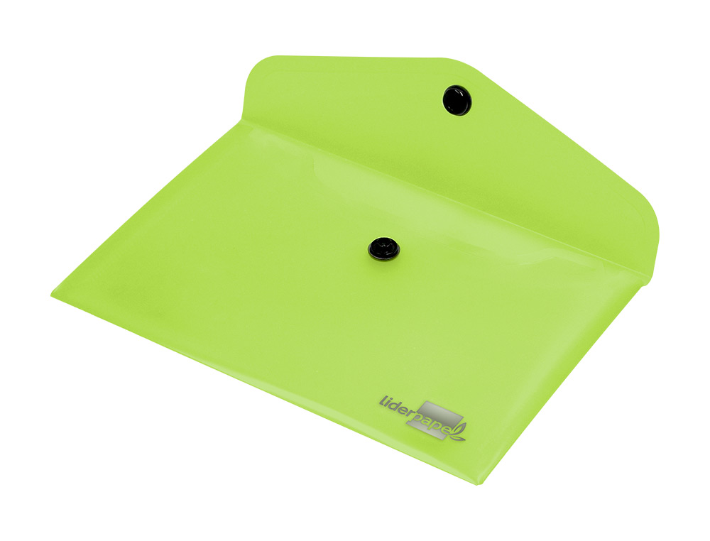 POCHETTE ENVELOPPE LIDERPAPEL POLYPROPYLÈNE 180 MICRONS A7 105X74MM 50F FERMETURE BOUTON RÉSISTANT TRANSPARENT VERT