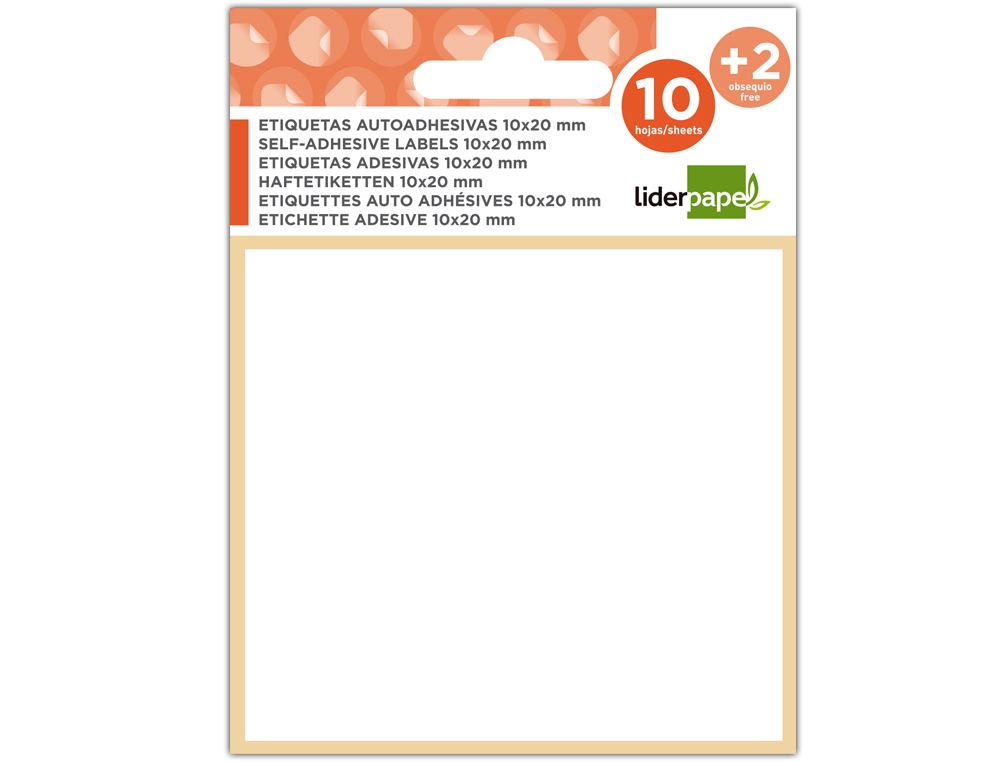 ÉTIQUETTE ADHÉSIVE LIDERPAPEL 14X53MM COLORIS BLANC ÉCRITURE MANUELLE POCHETTE 10 FEUILLES + 2 GRATUITES 1200 UNITÉS