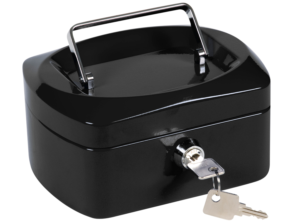 CAISSE MONNAIE Q-CONNECT STRUCTURE ACIER 0.8MM ÉPAISSEUR PLATEAU AMOVIBLE ESPACE BILLETS 152X80X115MM COLORIS NOIR