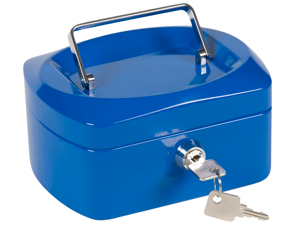 CAISSE MONNAIE Q-CONNECT STRUCTURE ACIER 0.8MM PAISSEUR PLATEAU AMOVIBLE ESPACE BILLETS 152X80X115MM COLORIS BLEU