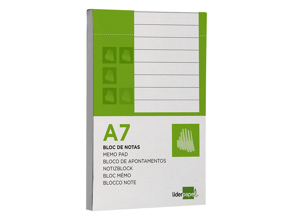 BLOC NOTES LIDERPAPEL PERFORÉ LIGNÉ A7 105X74MM PAYSAGE COUVERTURE CARTON IMPRIMÉ 250G/M2 80F 60G/M2