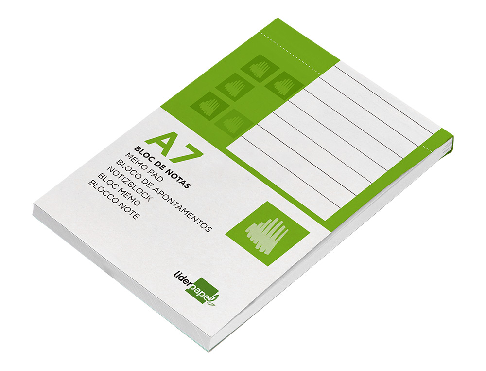 BLOC NOTES LIDERPAPEL PERFORÉ LIGNÉ A7 105X74MM PAYSAGE COUVERTURE CARTON IMPRIMÉ 250G/M2 80F 60G/M2