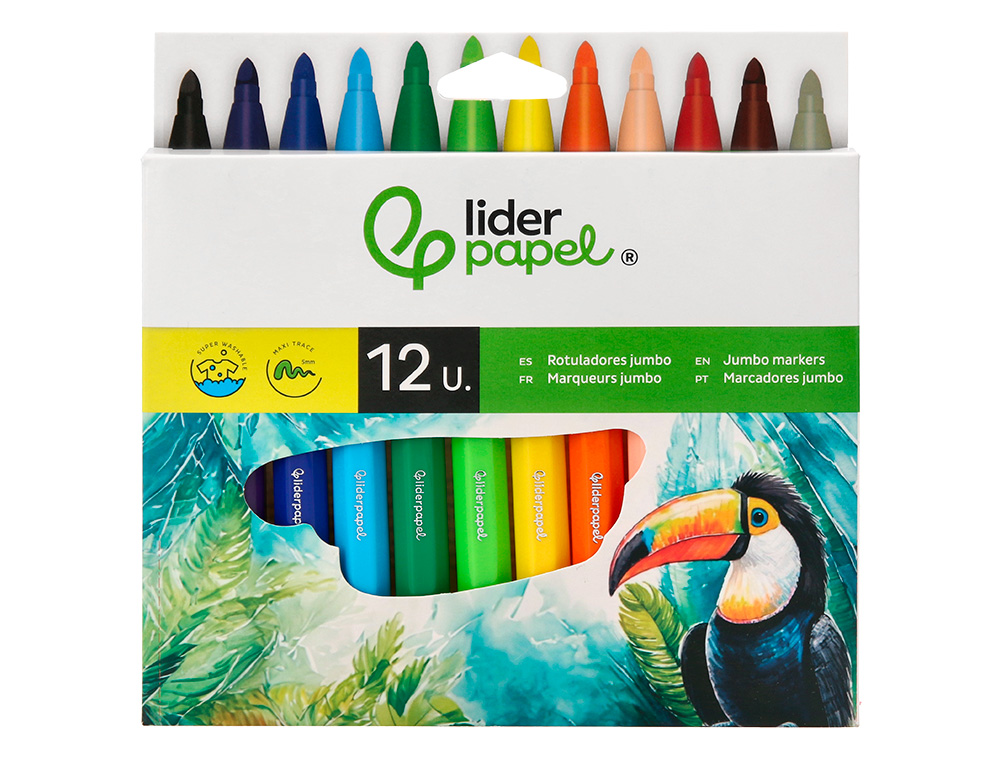 FEUTRE COLORIAGE LIDERPAPEL JUMBO LONGUEUR CRITURE 800M POINTE NYLON 5MM DIAMTRE TUI PLASTIQUE 12 UNITS