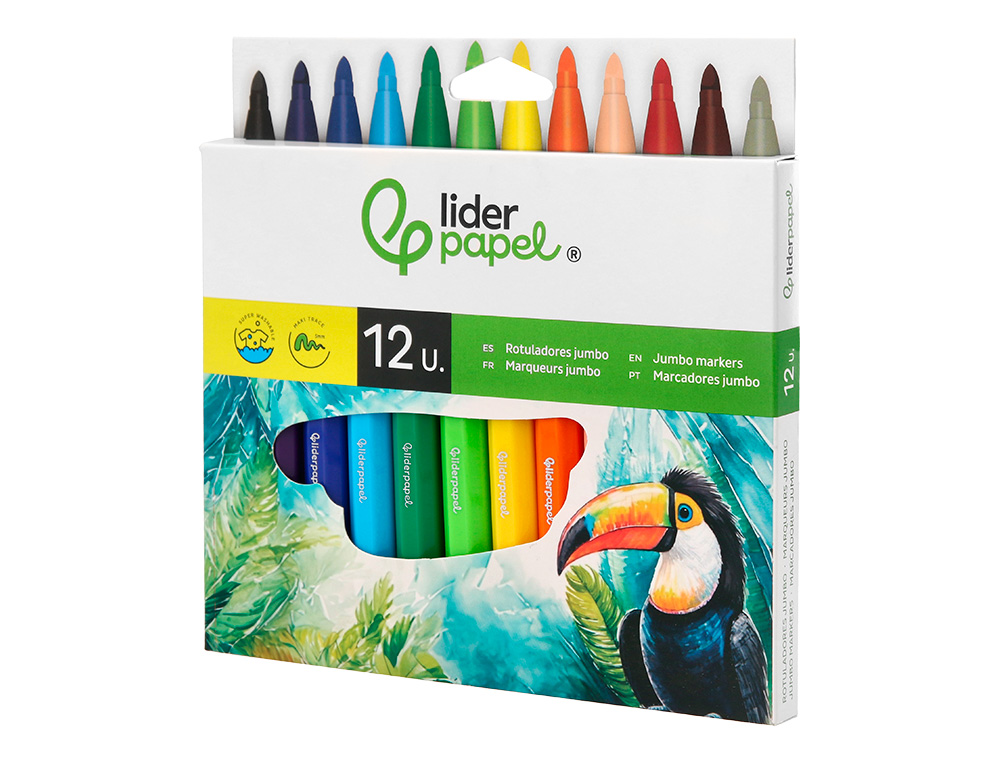 FEUTRE COLORIAGE LIDERPAPEL JUMBO LONGUEUR CRITURE 800M POINTE NYLON 5MM DIAMTRE TUI PLASTIQUE 12 UNITS
