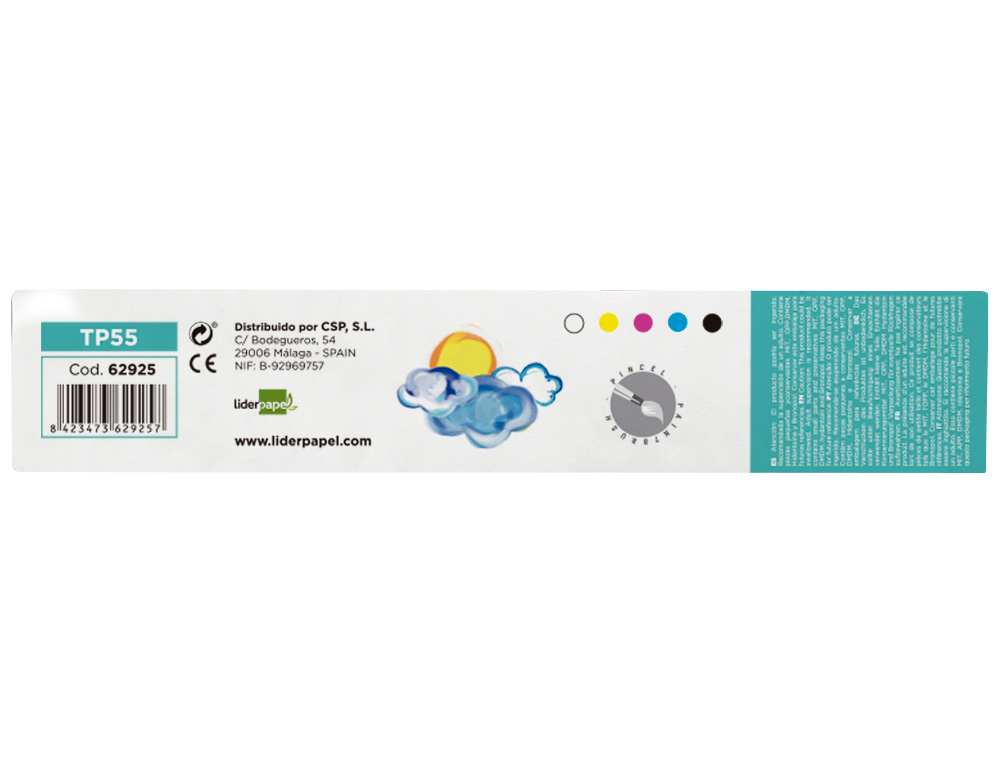 GOUACHE SCOLAIRE LIDERPAPEL 5 COLORIS ASSORTIS + PINCEAU POT 40ML