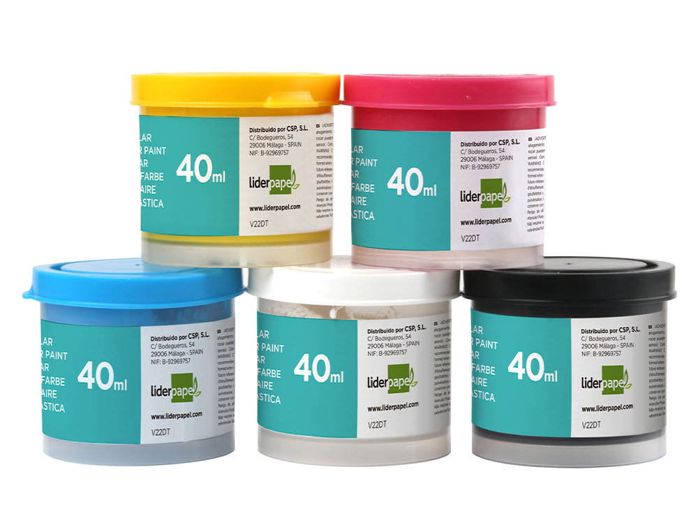 GOUACHE SCOLAIRE LIDERPAPEL 5 COLORIS ASSORTIS + PINCEAU POT 40ML