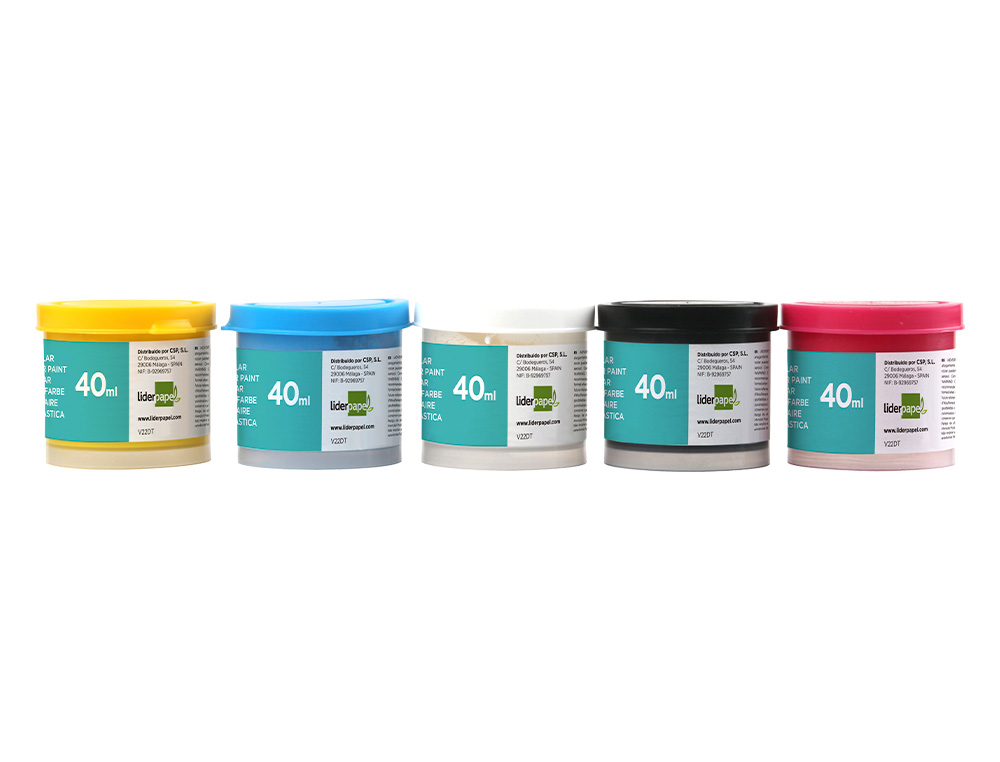 GOUACHE SCOLAIRE LIDERPAPEL 5 COLORIS ASSORTIS + PINCEAU POT 40ML