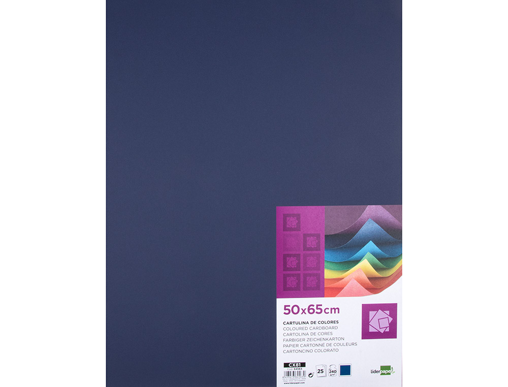 PAPIER CARTONNE LIDERPAPEL 50X65CM 240GR COLORIS BLEU SAPHIR PAQUET 25 FEUILLES