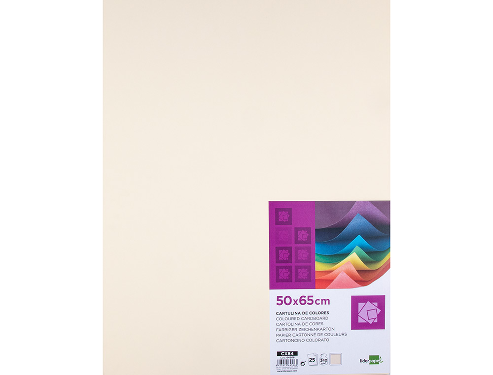 PAPIER CARTONNE LIDERPAPEL 50X65CM 240GR COLORIS CREME   PAQUET 25 FEUILLES