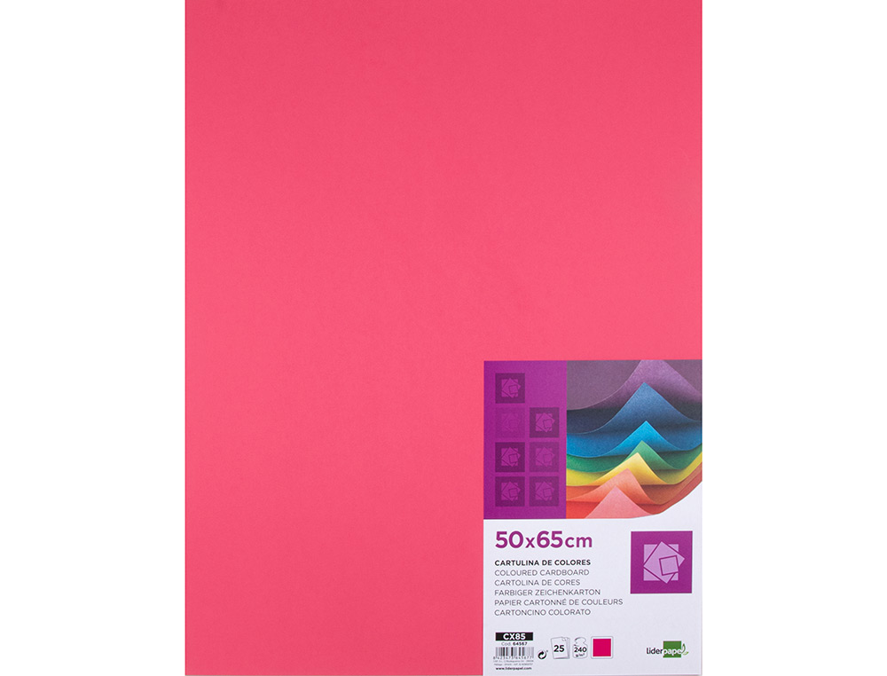 PAPIER CARTONNE LIDERPAPEL 50X65CM 240GR COLORIS FUCHSIA PAQUET 25 FEUILLES