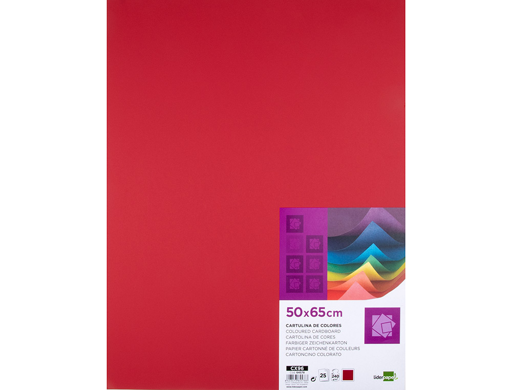 PAPIER CARTONNE LIDERPAPEL 50X65CM 240GR COLORIS ROUGE NOEL PAQUET 25 FEUILLES