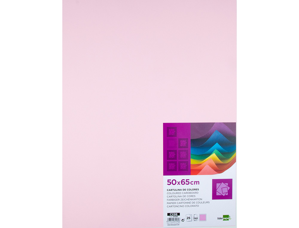 PAPIER CARTONNE LIDERPAPEL 50X65CM 240GR COLORIS ROSE    PAQUET 25 FEUILLES