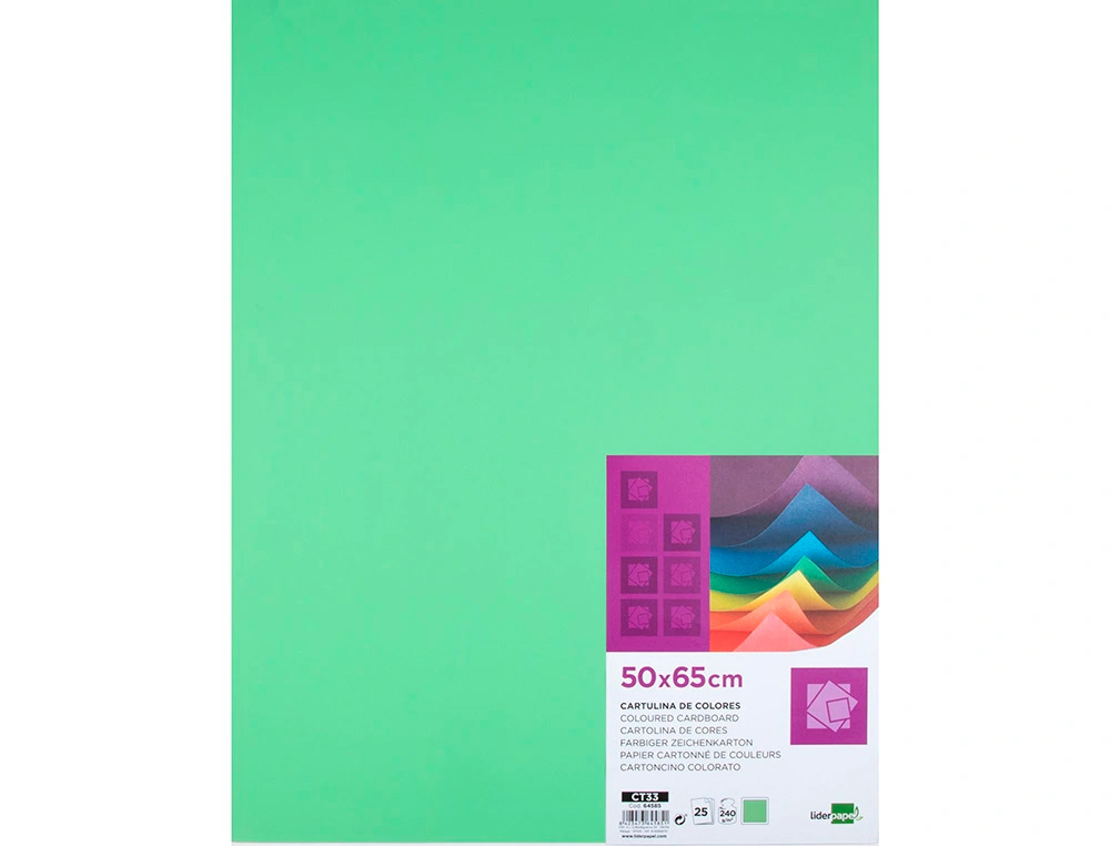 PAPIER CARTONNE LIDERPAPEL 50X65CM 240GR COLORIS VERT    PISTACHE PAQUET 25 FEUILLES