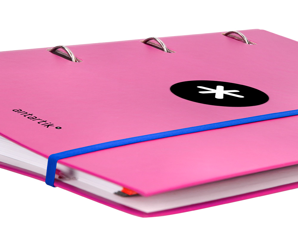 CLASSEUR ANTARTIK 4 ANNEAUX RONDS 40MM A4 CARTON REMBORDE FEUILLETS MOBILES QUADRILLAGE 5MM COLORIS ROSE