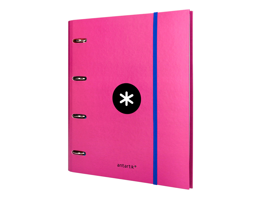 CLASSEUR ANTARTIK 4 ANNEAUX RONDS 40MM A4 CARTON REMBORDE FEUILLETS MOBILES QUADRILLAGE 5MM COLORIS ROSE