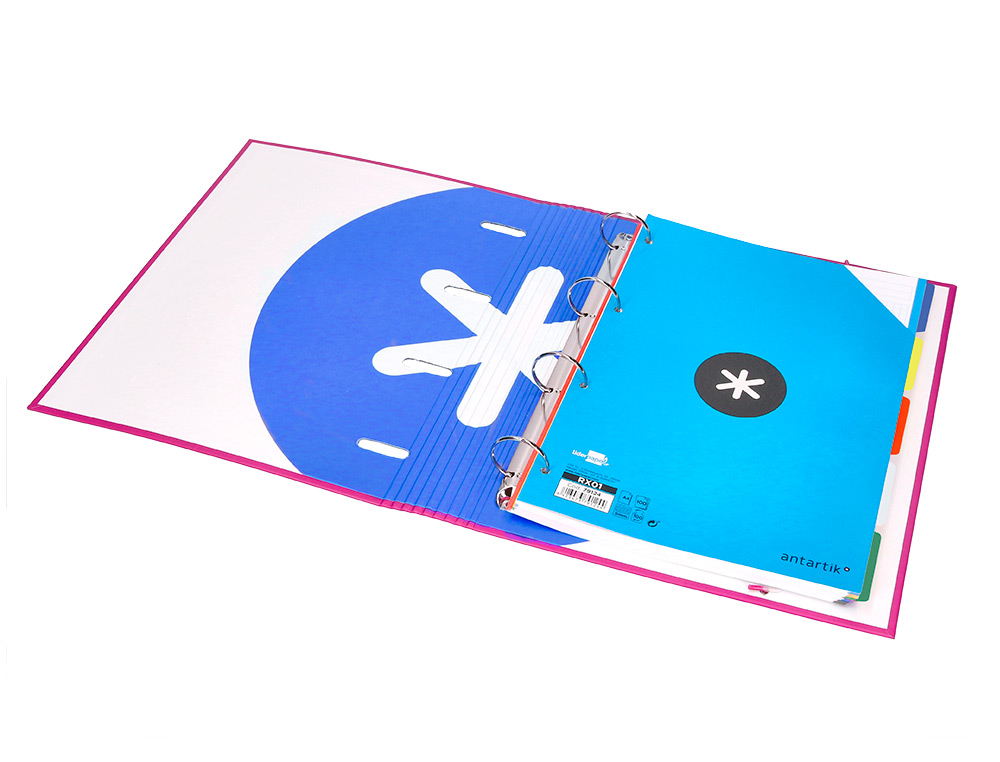 CLASSEUR ANTARTIK 4 ANNEAUX RONDS 40MM A4 CARTON REMBORDE FEUILLETS MOBILES QUADRILLAGE 5MM COLORIS ROSE
