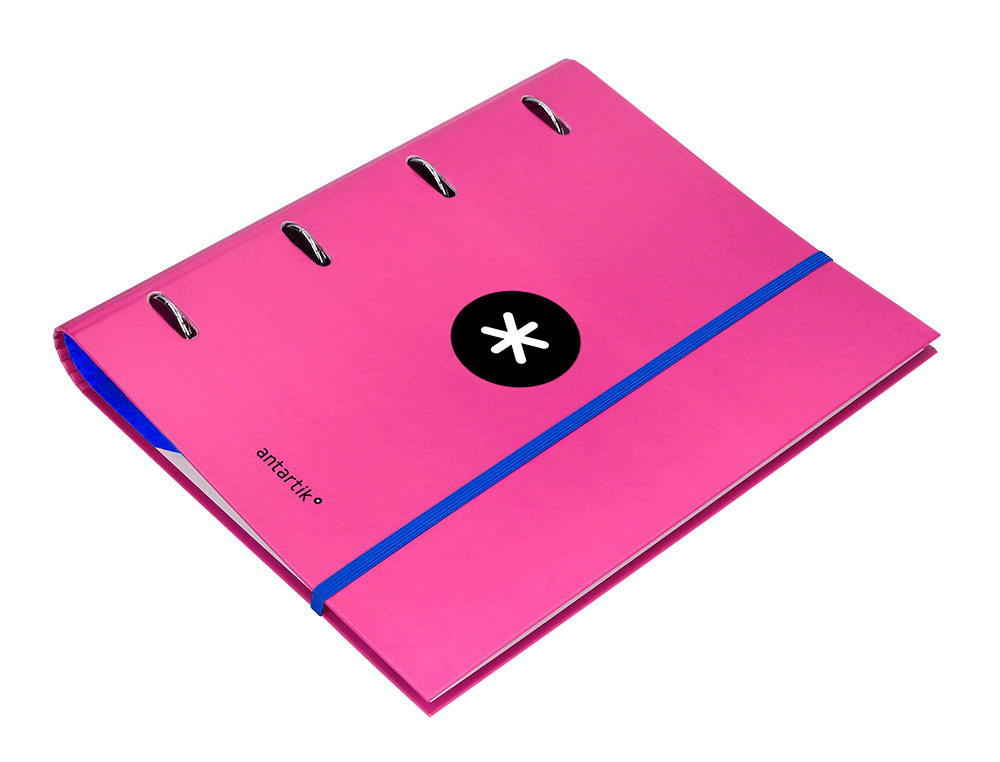 CLASSEUR ANTARTIK 4 ANNEAUX RONDS 40MM A4 CARTON REMBORDE FEUILLETS MOBILES QUADRILLAGE 5MM COLORIS ROSE