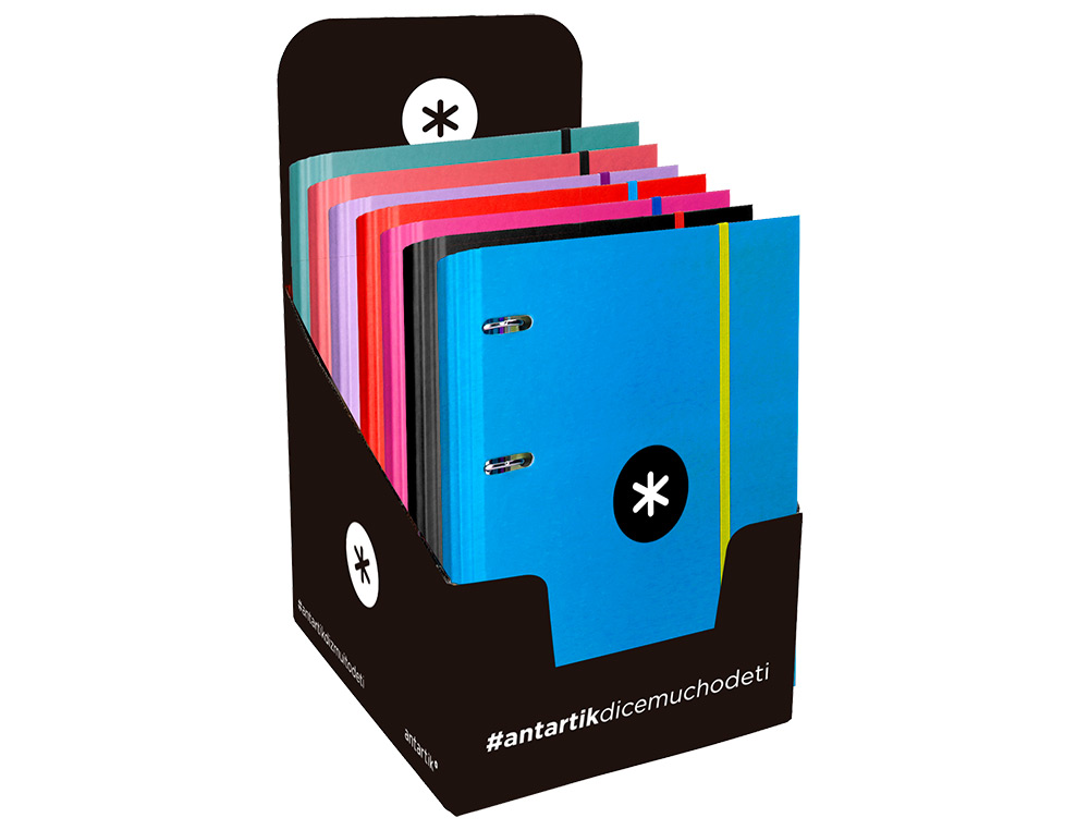 CLASSEUR ANTARTIK 4 ANNEAUX RONDS 40MM A4 CARTON REMBORDE FEUILLETS MOBILES Q5X5 COLORISASSORTIS