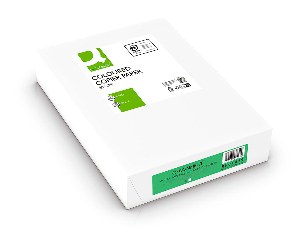 PAPIER COULEUR Q-CONNECT MULTIFONCTION A4 80G/M2 UNICOLORE VERT INTENSE RAMETTE 500 FEUILLES